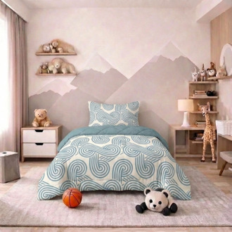 Kids Easy Dekbed Zonder Overtrek - Curvy Lines Kids Print 140x200 Cm Fresh And Co - Dekbed-Discounter.nl Blauw - 140 x 200 cm