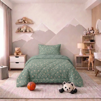 Kids Easy Dekbed Zonder Overtrek - Traditional Flower Kids Print 140x200 Cm Fresh And Co - Dekbed-Discounter.nl Groen - 140 x 200 cm