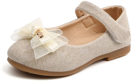 Kids Flats For Girls Shoes Toddlers Little Girl Children Dress Shoes Glitter Leather With Lace Bow-knot Princess Wedding Shoes