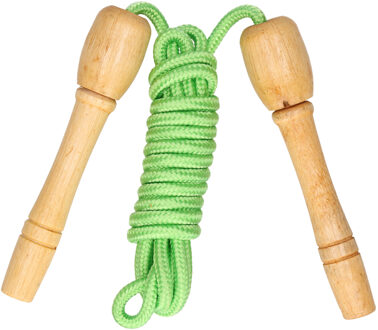 Kids fun Springtouw speelgoed met houten handvat - groen - 240 cm - buitenspeelgoed