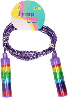 Kids fun Springtouw speelgoed Rainbow glitters - paars - 210 cm - buitenspeelgoed