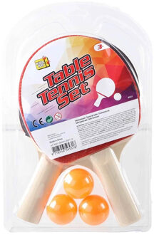 Kids fun Tafeltennissen/PingPong setje - met 2x batjes en 3x balletjes - Tafeltennisset Multikleur