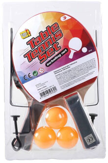 Kids fun Tafeltennissen/PingPong setje met tafel netje - 2x batjes en 3x balletjes - Tafeltennisset Multikleur