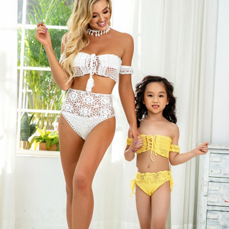 Kids Girl Swimsuit Crochet Bandeau Bikini Set Swimwear Children Two Pieces Swimsuit Children Kid Beach Swimwear