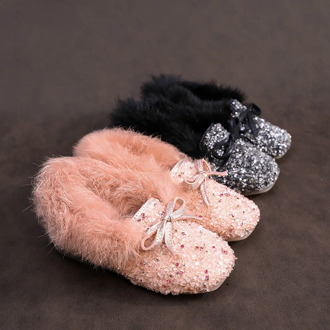 Kids Girls Casual Cotton Shoes In Winter Children Fashion Princess Shoes Plus Velve Keep Warm Sneakers Soft Sole SJD054