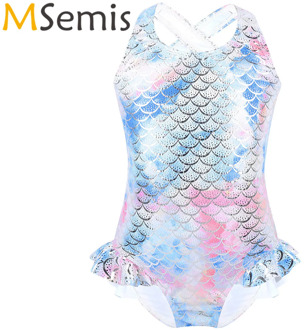 Kids Girls Mermaid Swimsuits Sleeveless Sparkly Fish Scales Pattern Printed Surfing Swimwear Children's Swimming Bathing Suit