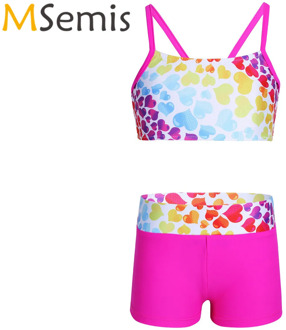 Kids Girls Tankini Swimsuits Gymnastics Leotard Heart-shaped Swimwear Two Piece Swimsuits Tops with Bottoms Beach Bathing Suit