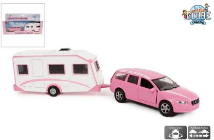 Kids Globe Globe Die-cast Volvo V70 met Caravan Roze, 30cm
