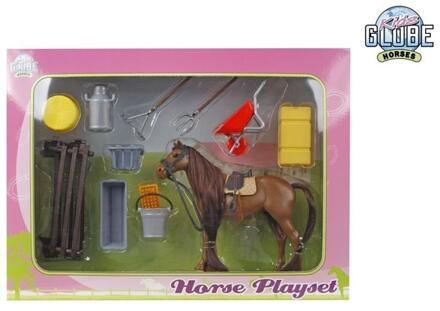 Kids Globe speelset met paard 13cm bruin