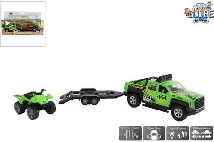Kids Globe terreinwagen met trailer+quad