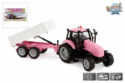 Kids Globe Tractor met aanhanger die cast rose L/G