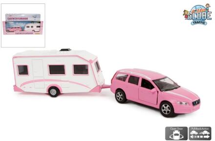 Kids Globe Volvo V70 met caravan rose 30 cm