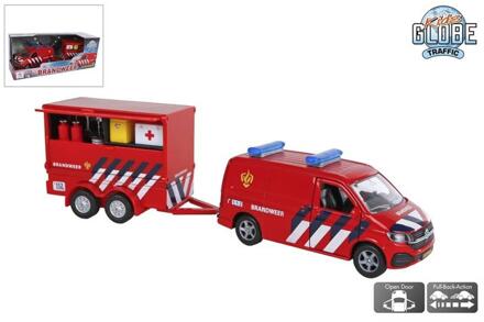 Kids Globe VW Transporter brandweer met aanhanger rood