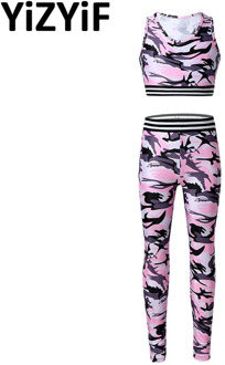 Kids Grils Camouflage Printed Tracksuit Outfit Sleeveless Sport Bra Tops Dance Crop Top Tank With Leggings Pants Sportswear Set
