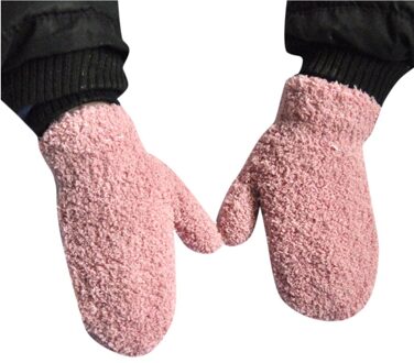 Kids Handschoenen 13*5.5Cm 1-4 Jaar Kinderen Winter Warm Gebreide Fluffy Warm Leuke Handschoenen Soft Volledige dikke Warm Houden In Koud Weer roze