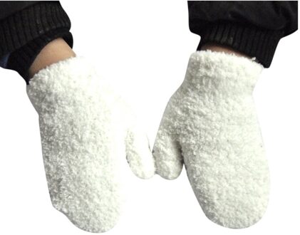 Kids Handschoenen 13*5.5Cm 1-4 Jaar Kinderen Winter Warm Gebreide Fluffy Warm Leuke Handschoenen Soft Volledige dikke Warm Houden In Koud Weer wit
