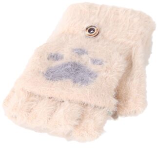 Kids handschoenen Pluizige en leuke Peuter Baby Winter Warm Knit Convertible Flip Top Hart Fleece Wanten Handschoenen Winter wanten Beige