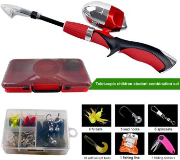 Kids Hengel Draagbare Lichtgewicht Telescopische Practise Hengel Set Met Spincast Reel Fishing Tackle Box Voor Kinderen rood