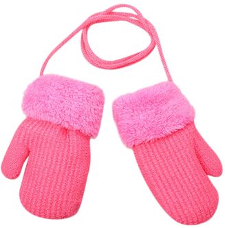 Kids Herfst Winter Gebreide Warme Handschoenen Meisjes Jongens Outdoor Winter Patchwork Warm Houden Wanten Handschoenen Bont Sneeuw Touw Handschoenen Zwart C 2-4 Years kids