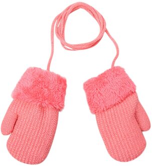 Kids Herfst Winter Gebreide Warme Handschoenen Meisjes Jongens Outdoor Winter Patchwork Warm Houden Wanten Handschoenen Bont Sneeuw Touw Handschoenen Zwart F 2-4 Years kids