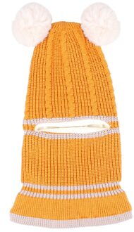 Kids Hoed Halsdoek Pak Winddicht Een Stuk Hoed Kinderen Warme Sjaal Gebreide Dubbele Ballen Hoed geel