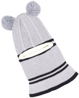 Kids Hoed Halsdoek Pak Winddicht Een Stuk Hoed Kinderen Warme Sjaal Gebreide Dubbele Ballen Hoed grijs