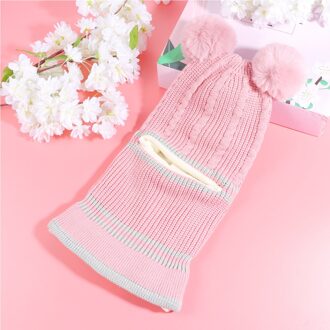 Kids Hoed Halsdoek Pak Winddicht Een Stuk Hoed Kinderen Warme Sjaal Gebreide Dubbele Ballen Hoed roze