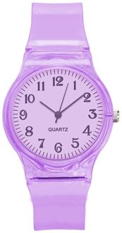 Kids Horloge Kinderen Quartz Horloges Horloge Jelly Voor Meisje Een Jongen Klokken Sport Baby Student Transparante Plastic Kids Horloge paars