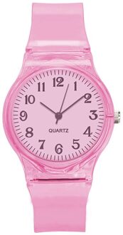 Kids Horloge Kinderen Quartz Horloges Horloge Jelly Voor Meisje Een Jongen Klokken Sport Baby Student Transparante Plastic Kids Horloge roze