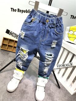 Kids Jongens Jeans Mode Kleding Ripped Broek Denim Kleding Kinderen Baby Boy Populaire Cowboy Lange Broek AS23 Blauw / 2T--height 90cm