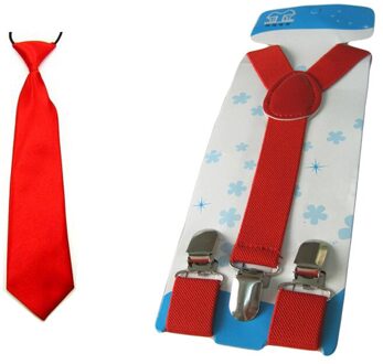 Kids Jongens Kind Effen Kleur Banden Stropdas Y-Back Elastische Bretel Brace Set SETBW0019 rood