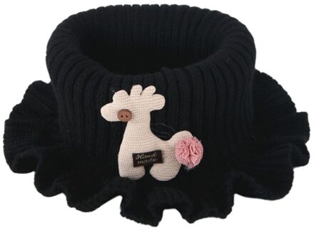 Kids Jongens Meisjes Gebreide Sjaal Cartoon Warmer Haak Cowl Kraag Cirkel Herfst en Winter Effen Sjaal zwart