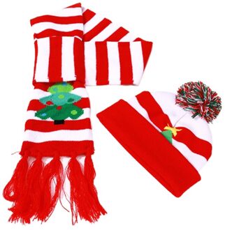 Kids Kerst 2 Stuks Gestreepte Gebreide Pompom Beanie Hoed Kwasten Lange Sjaal Set X7JB