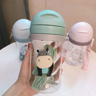 Kids Kinderen Cartoon Animal School Drinkwater Stro Fles Zwaartekracht Bal Stro Babykop Met Schouderriem Water Fles nijlpaard met Strap