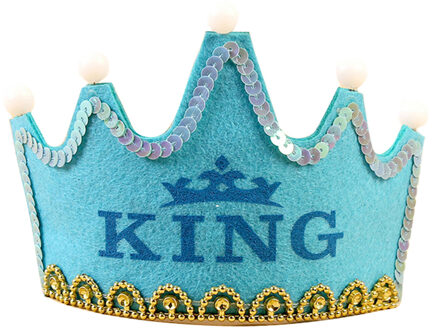 Kids/kinderen gelukkige verjaardag hoed LED Light up Prinses Koning Gelukkige Verjaardag Crown Cap Hoofdband Kerstfeest meisje hoofdband King blauw