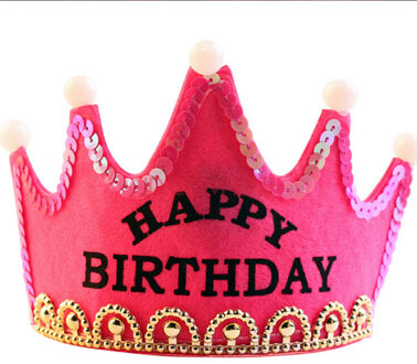 Kids/kinderen gelukkige verjaardag hoed LED Light up Prinses Koning Gelukkige Verjaardag Crown Cap Hoofdband Kerstfeest meisje hoofdband roos roze