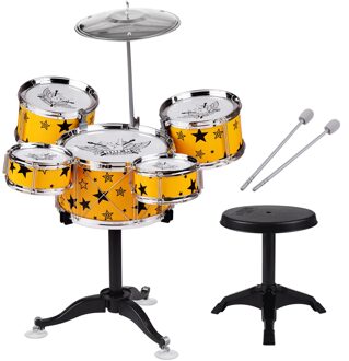 Kids Kinderen Jazz Drum Set 5Pcs Drums Met Cimbaal Drumsticks Verstelbare Kruk Muzikale Percussie Instrument Beige