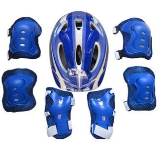 Kids Kinderen Rolschaatsen Fiets Veiligheid Helm Knie Elleboog Pols Guard Pad Set donker blauw