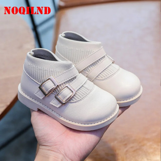 Kids Leather Shoes Casual Fashion Ankle Boots For Girls Spring Autumn Soft Knit Shoes Mouth 1-6 Year Old Little Princess Boots