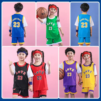 Kids Love No.23 Basketball Set kits,Girls Basketball jerseys,boys basketball short-sleeve shirts shorts,Basketball Team uniforms