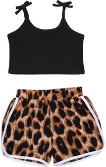 Kids Meisje Kleding Set, mouwloze Sling Vest Tops En Luipaard Print Shorts Tweedelig Pak Voor Verjaardagsfeestje 2-7T 5T