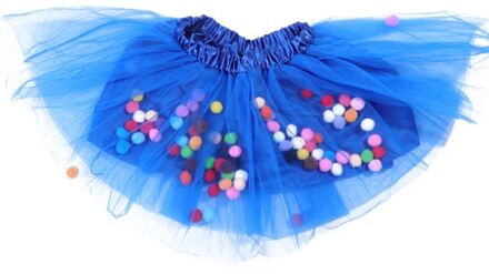 Kids Meisjes Ballet Gelaagde Fluffy Tulle Tutu Rok Met Regenboog Pom Pom Bladerdeeg Bal Meisje Tutu Rok Kids Kleding Prinses kleding koninklijk blauw