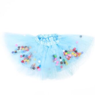 Kids Meisjes Ballet Gelaagde Fluffy Tulle Tutu Rok Met Regenboog Pom Pom Bladerdeeg Bal Meisje Tutu Rok Kids Kleding Prinses kleding lucht blauw