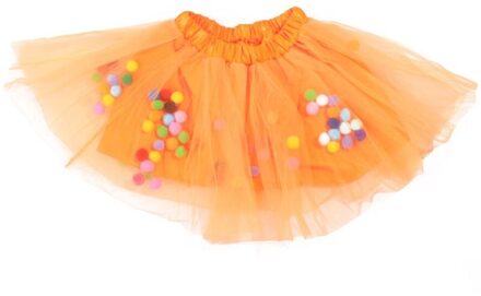 Kids Meisjes Ballet Gelaagde Fluffy Tulle Tutu Rok Met Regenboog Pom Pom Bladerdeeg Bal Meisje Tutu Rok Kids Kleding Prinses kleding Oranje