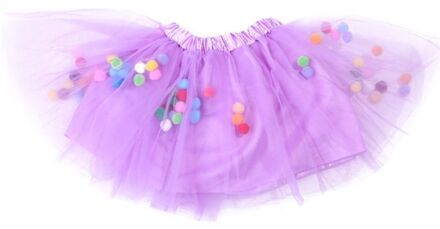 Kids Meisjes Ballet Gelaagde Fluffy Tulle Tutu Rok Met Regenboog Pom Pom Bladerdeeg Bal Meisje Tutu Rok Kids Kleding Prinses kleding Paars