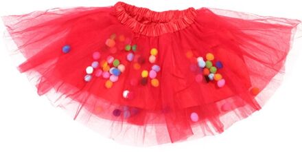 Kids Meisjes Ballet Gelaagde Fluffy Tulle Tutu Rok Met Regenboog Pom Pom Bladerdeeg Bal Meisje Tutu Rok Kids Kleding Prinses kleding Rood
