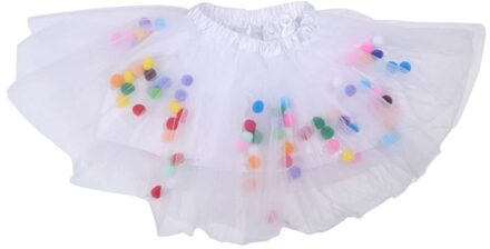 Kids Meisjes Ballet Gelaagde Fluffy Tulle Tutu Rok Met Regenboog Pom Pom Bladerdeeg Bal Meisje Tutu Rok Kids Kleding Prinses kleding wit