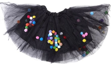 Kids Meisjes Ballet Gelaagde Fluffy Tulle Tutu Rok Met Regenboog Pom Pom Bladerdeeg Bal Meisje Tutu Rok Kids Kleding Prinses kleding zwart