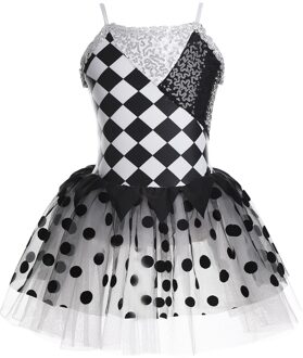 Kids Meisjes Glanzende Pailletten Geometrische Patroon Gedrukt Ballet Dans Gymnastiek Turnpakje Mesh Tule Tutu Jurk voor Stage Performance 4
