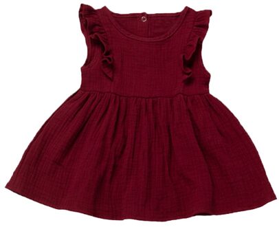 Kids Meisjes Kleding Meisjes Prinses Jurk Voor Kinderen Zomer Kleding Peuter Baby Meisjes Ruches Vliegen Mouwen Effen Afdrukken Prinses Jurk wijn / 12-18 Months